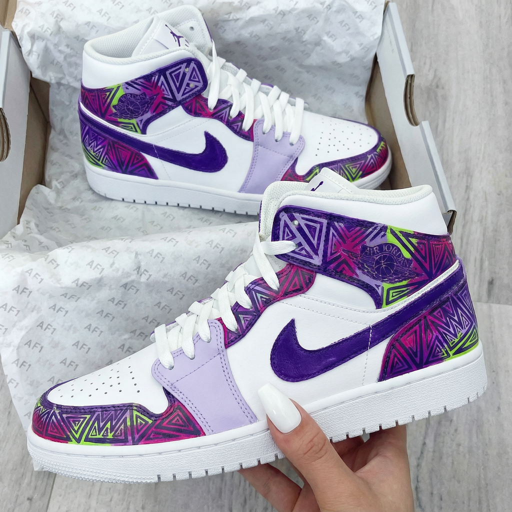 Geometric Pattern Purple Pink Custom Air Jordan 1