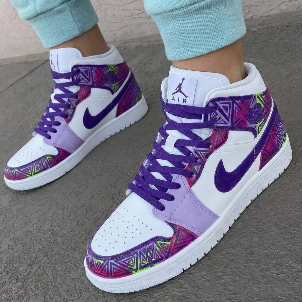 Geometric Pattern Purple Pink Custom Air Jordan 1