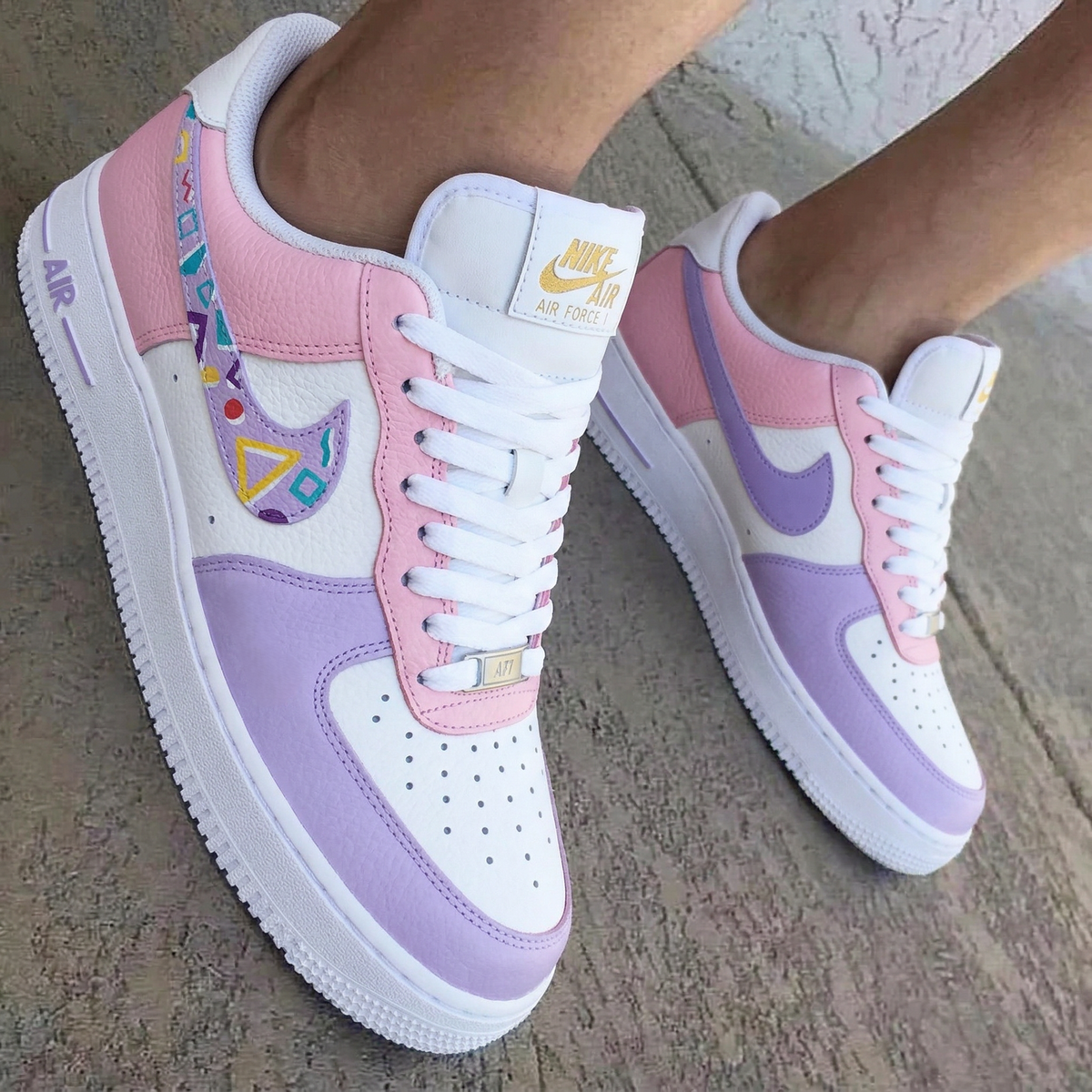 Geometric Patterns Baby Pink Light Purple Custom Air Force 1