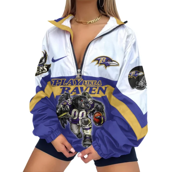 Baltimore Ravens | Premium Women’s Printed V-Neck Zipper Sweatshirt Jackets TD