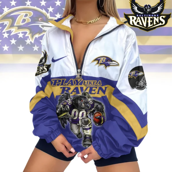 Baltimore Ravens | Premium Women’s Printed V-Neck Zipper Sweatshirt Jackets TD