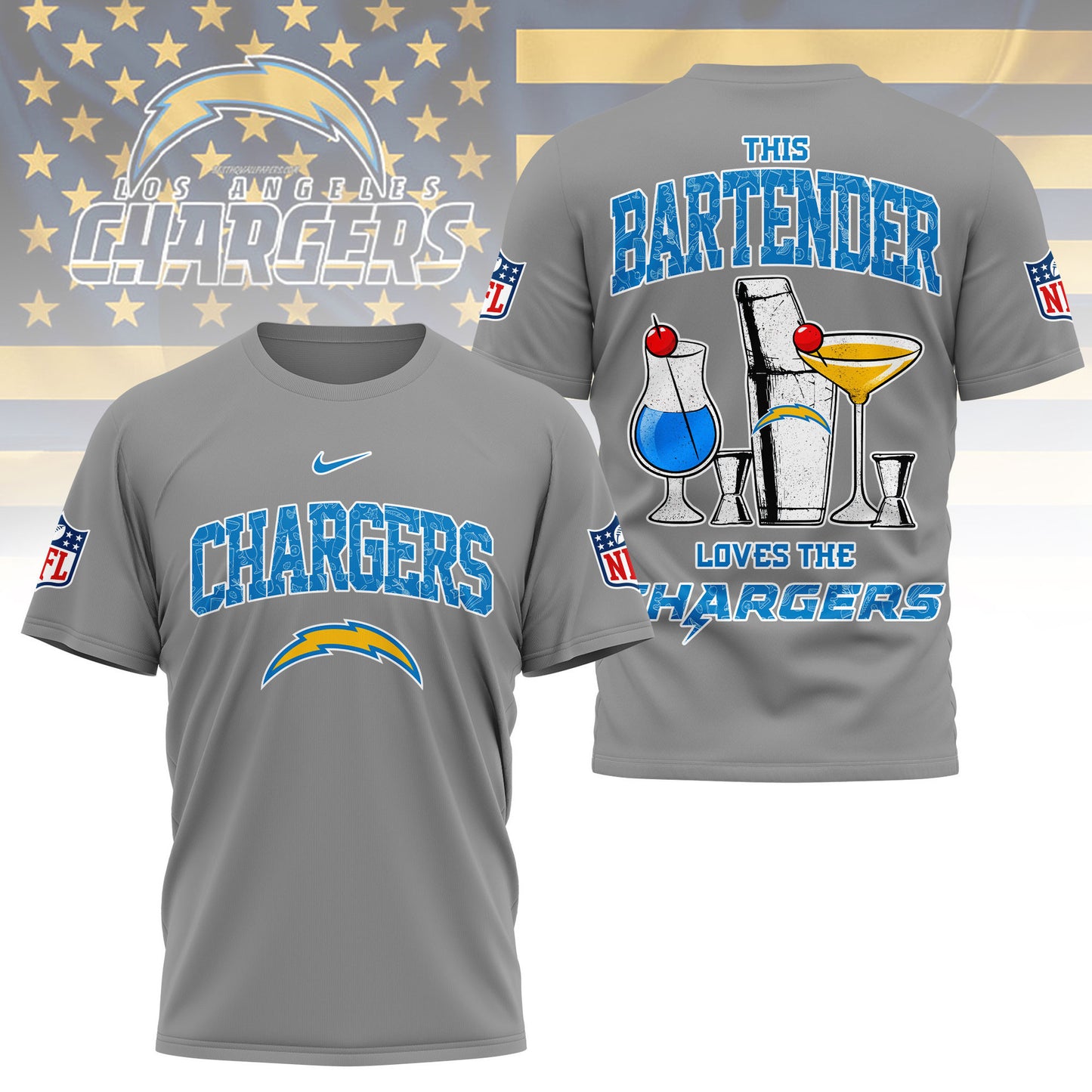 Los Angeles Chargers | Premium NFL Bartender Fan 3D Shirt NY