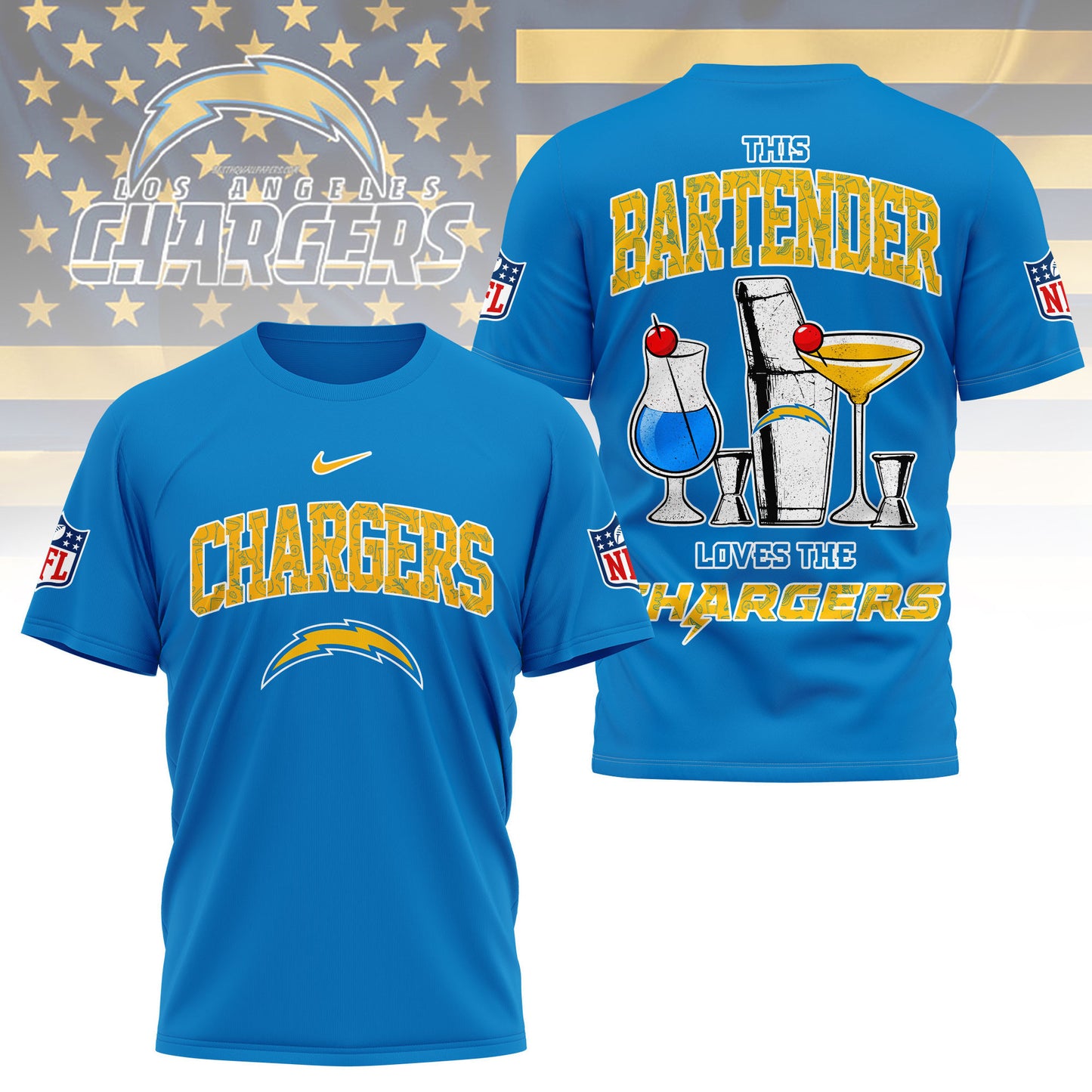 Los Angeles Chargers | Premium NFL Bartender Fan 3D Shirt NY