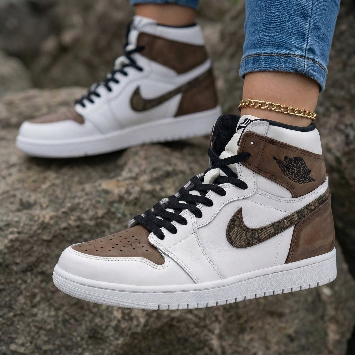 GG Pattern Brown White Custom Air Jordan 1