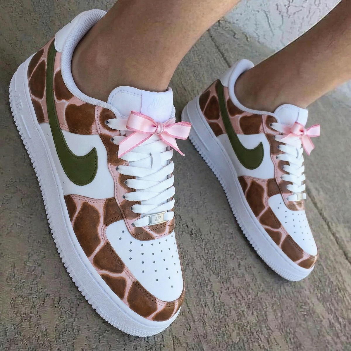 Giraffe Print Pink Bow Brown Baby Pink Green Custom Air Force 1