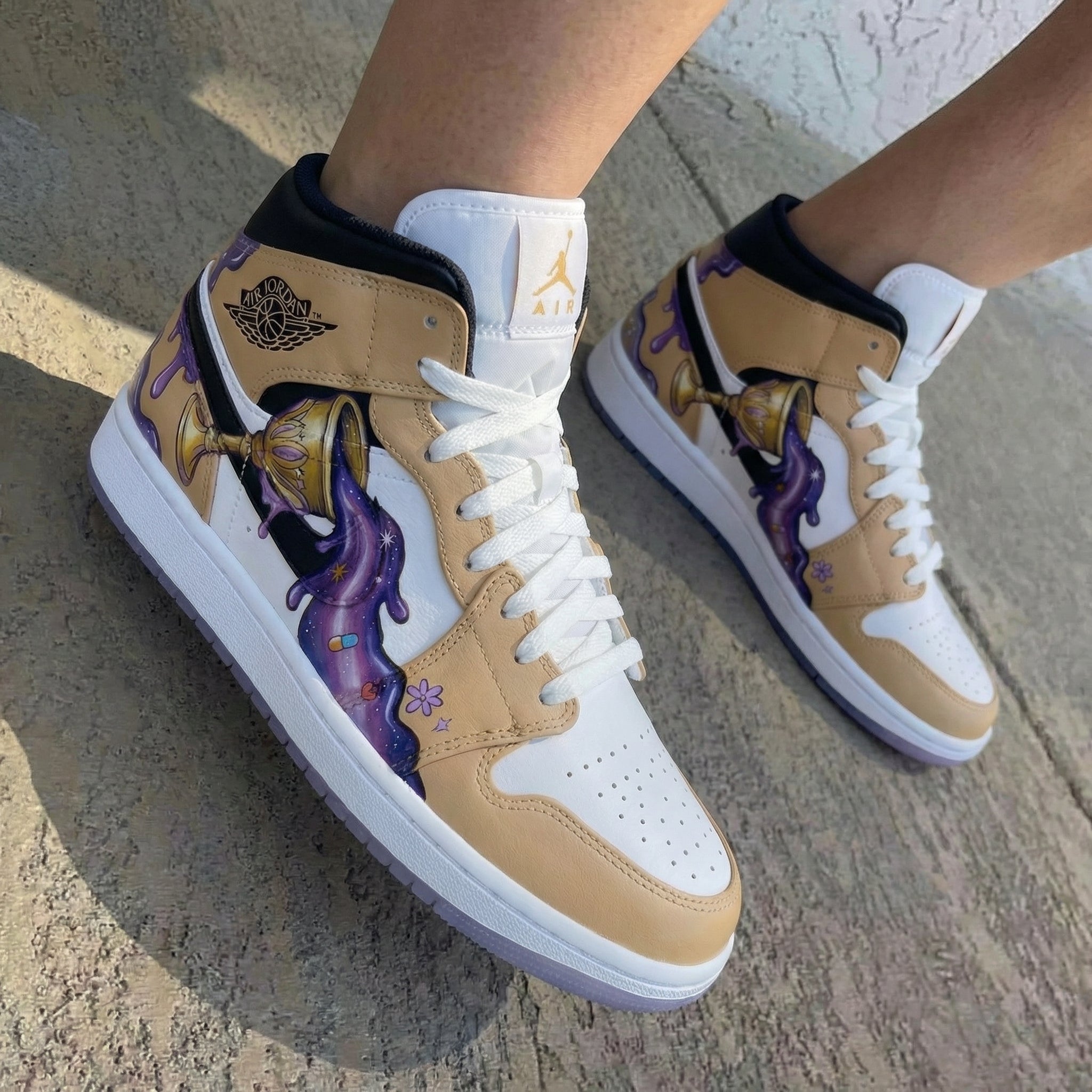 Goblet Pattern Tan White Custom Air Jordan 1