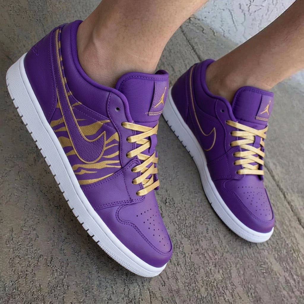 Gold Tiger Stripes Purple Gold Custom Air Jordan 1