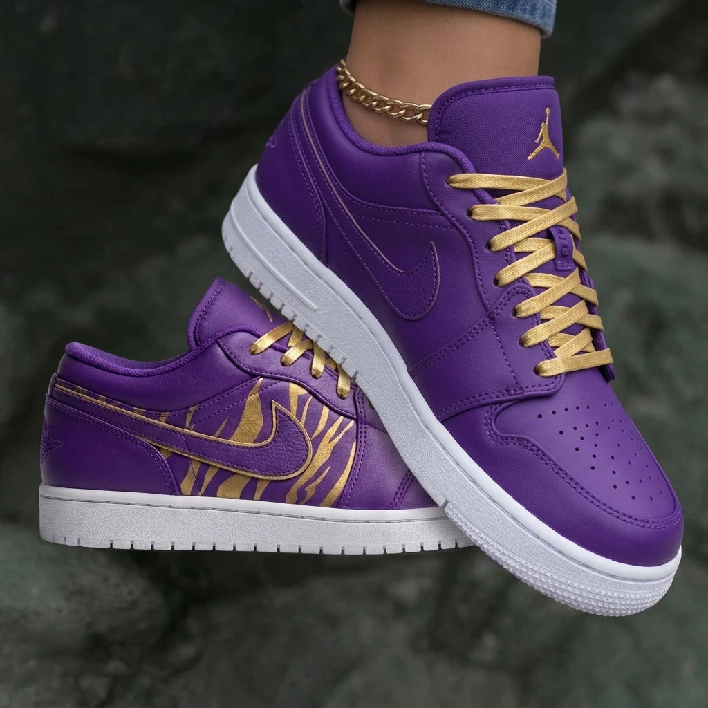 Gold Tiger Stripes Purple Gold Custom Air Jordan 1