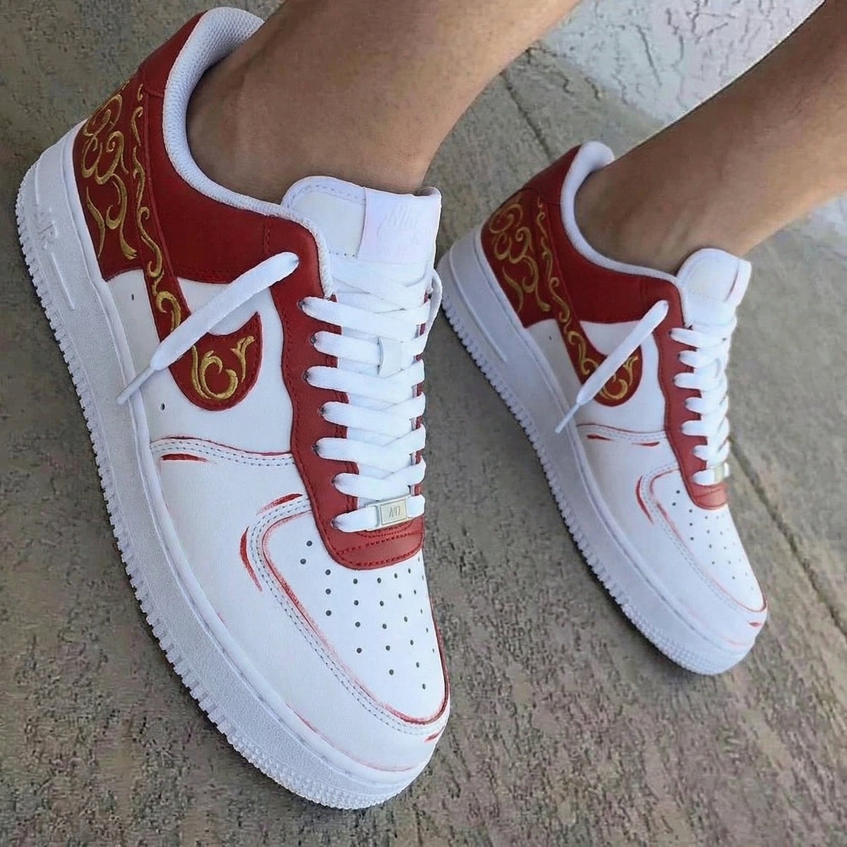 Golden Scroll Pattern Red Custom Air Force 1