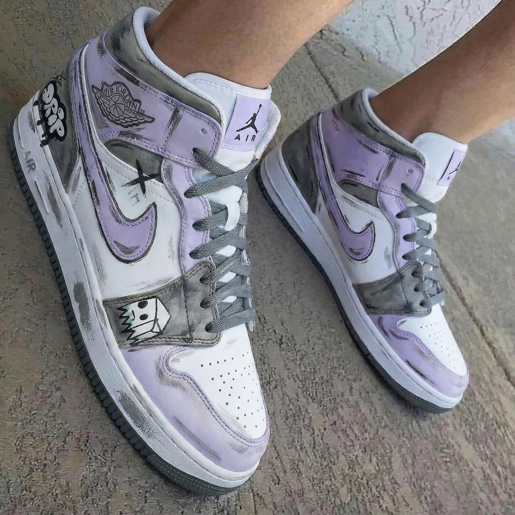 Graffiti Baby Purple Grey Custom Air Jordan 1