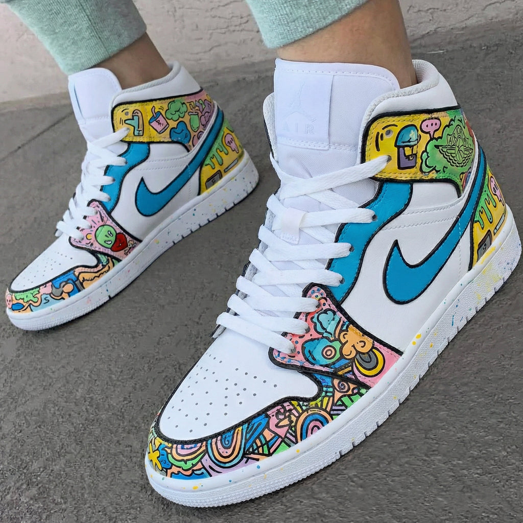 Graffiti Blue Pink Custom Air Jordan 1