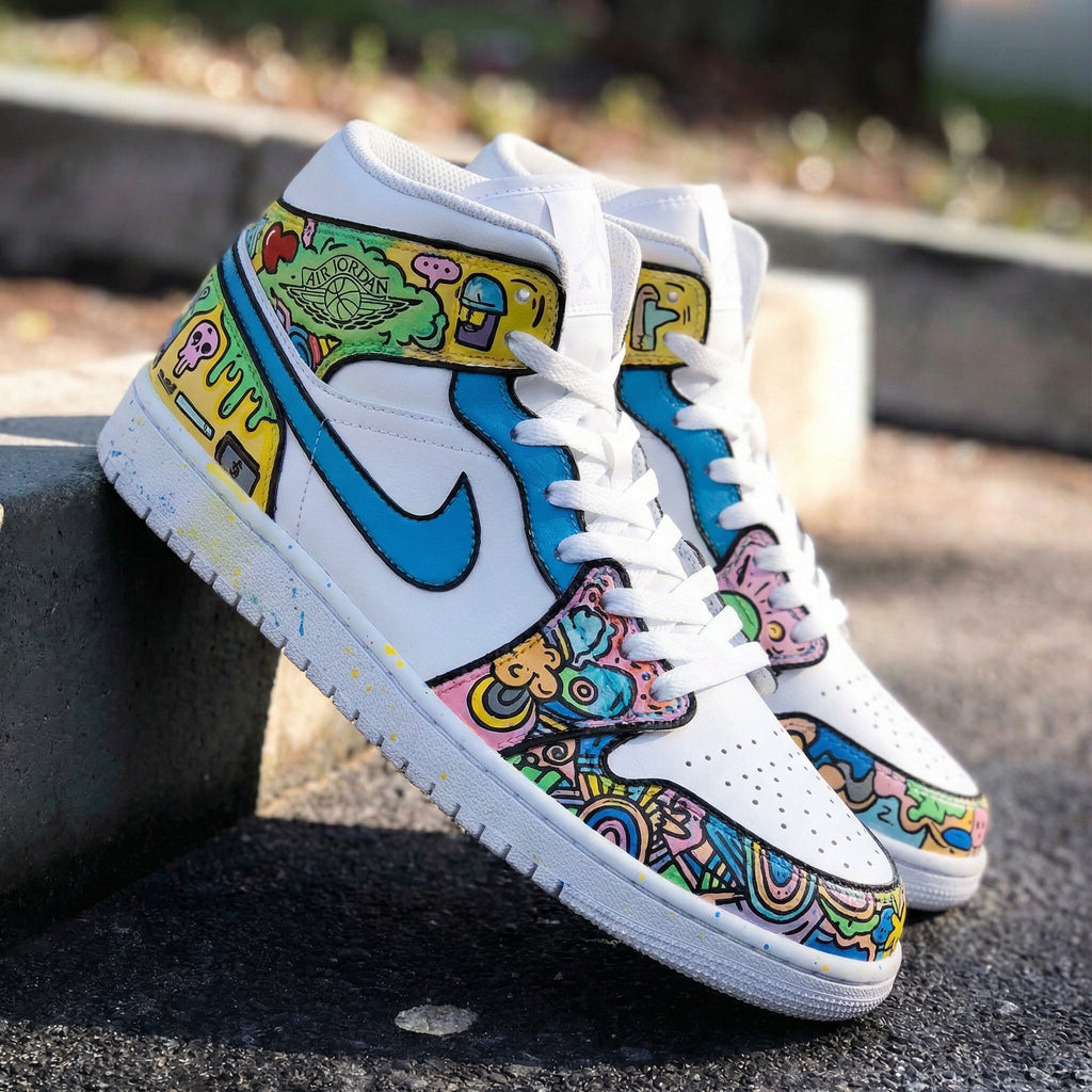 Graffiti Blue Pink Custom Air Jordan 1