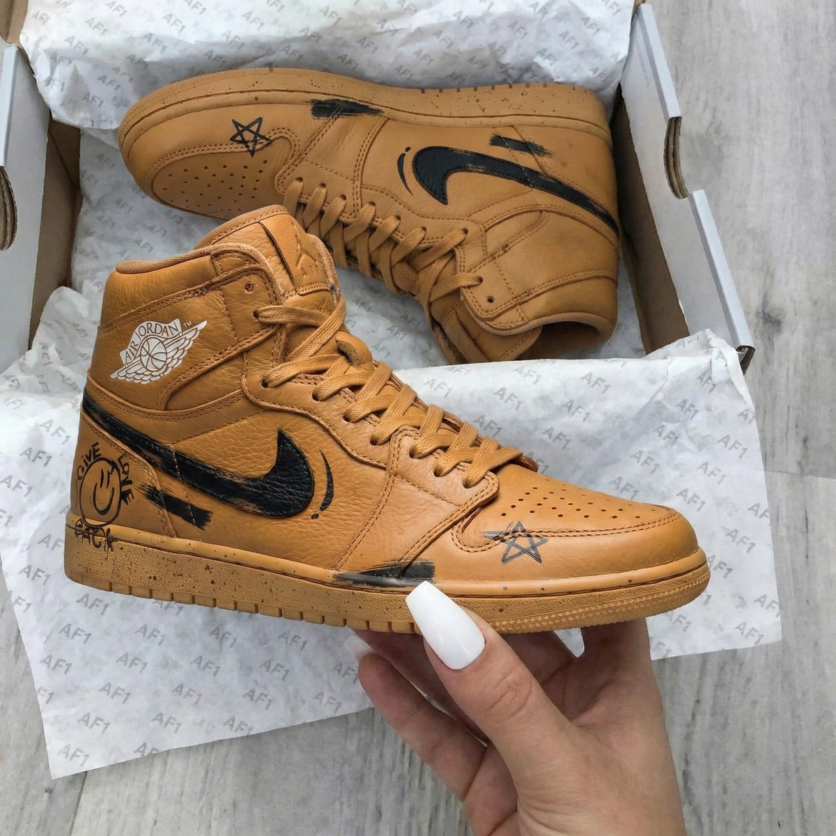 Graffiti Tan Custom Air Jordan 1