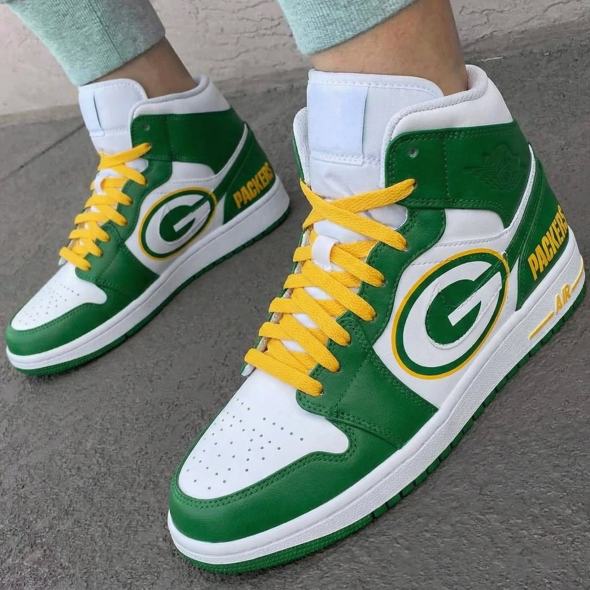 Green Bay Packers Theme Green Yellow White Custom Air Jordan 1