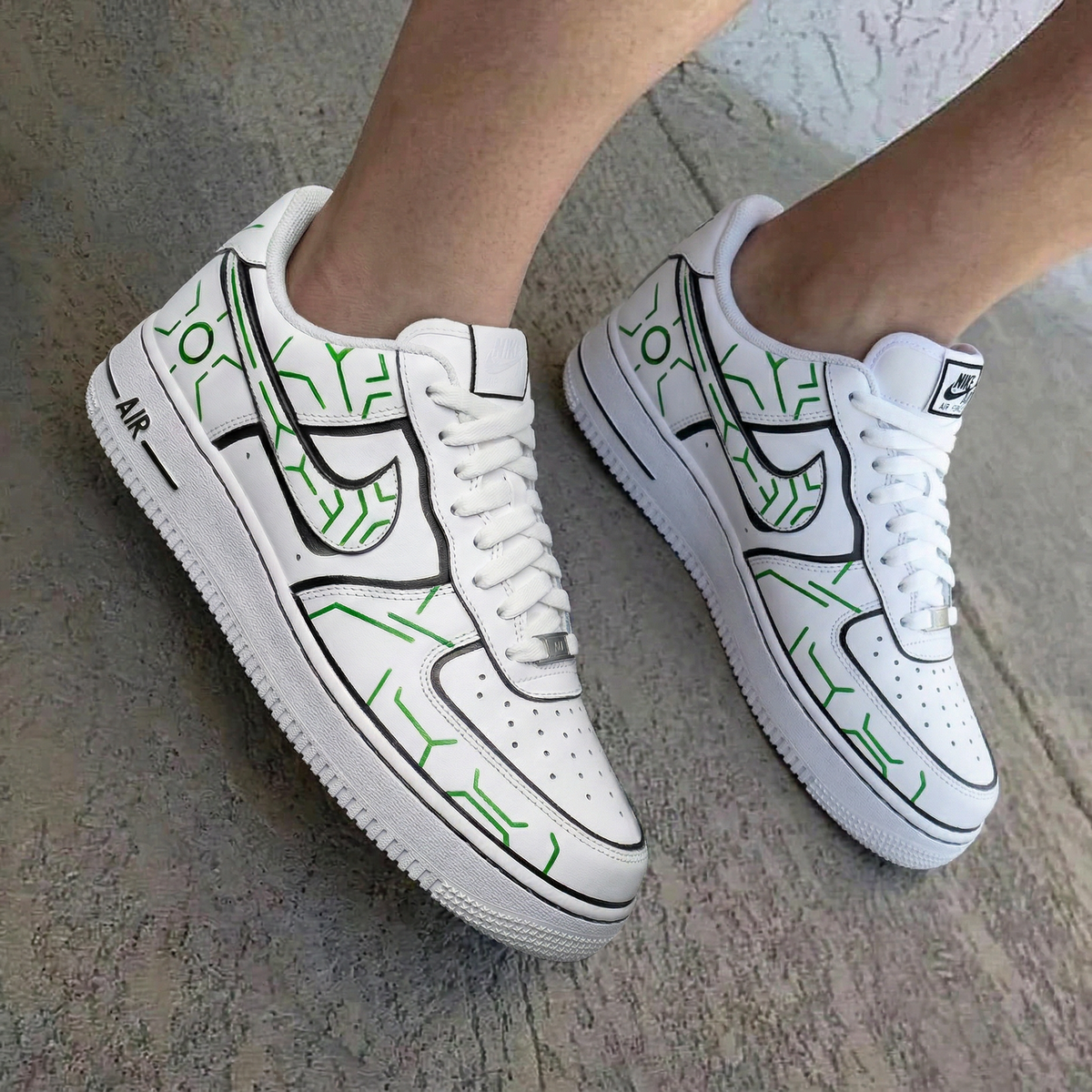 Green Tech Lines Green Black Custom Air Force 1