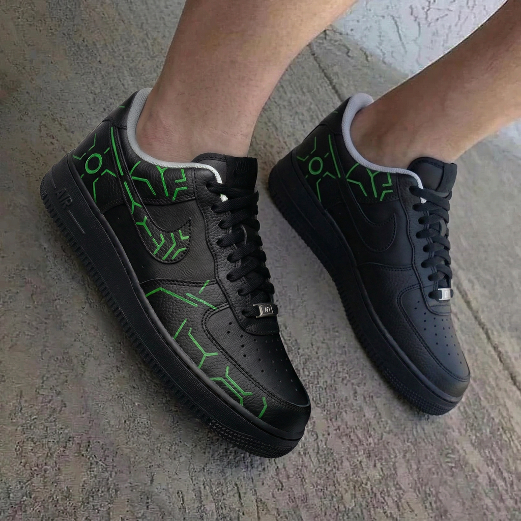 Green Tech Pattern Black Green Custom Air Force 1