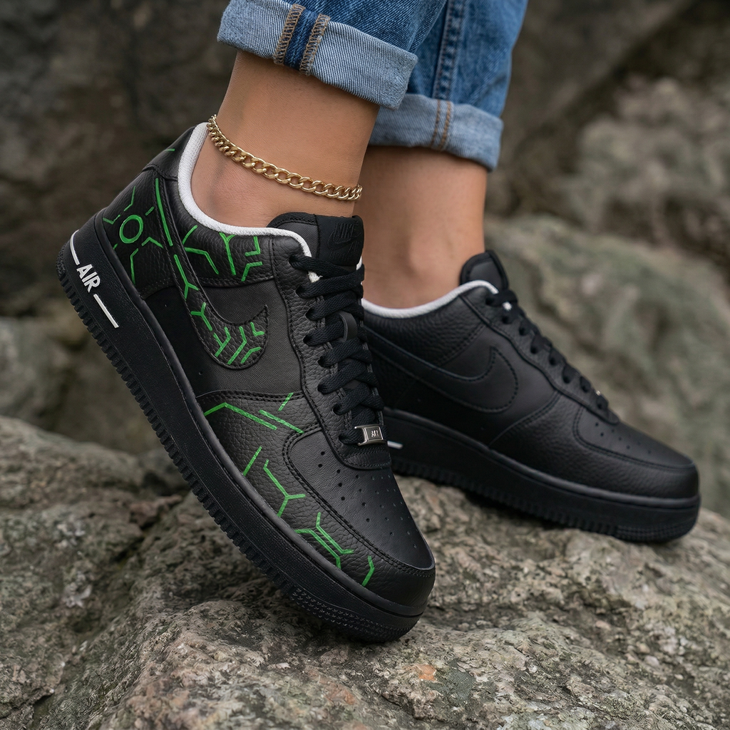 Green Tech Pattern Black Green Custom Air Force 1