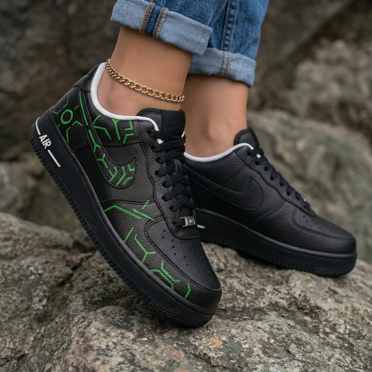 Green Tech Pattern Black Green Custom Air Force 1