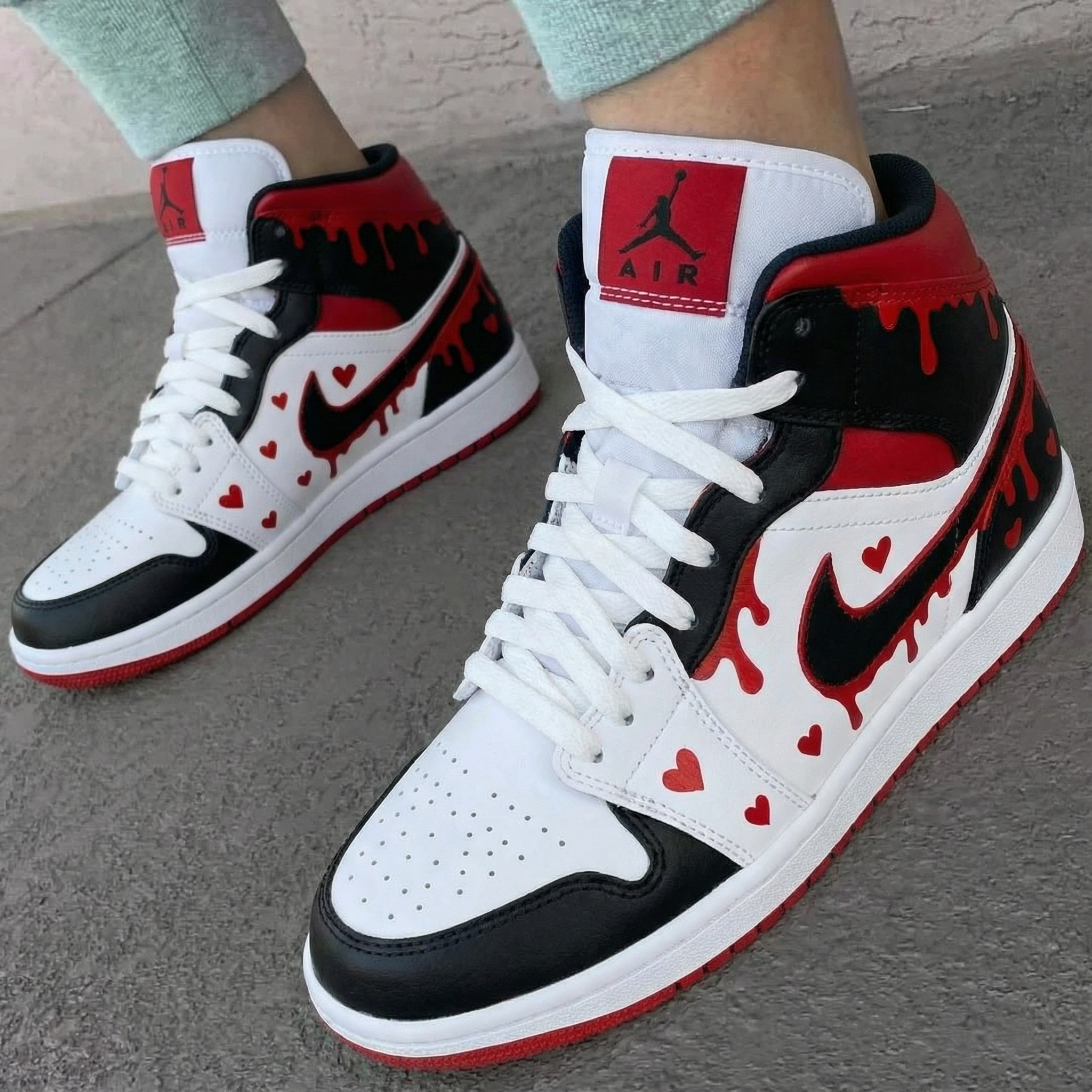 Heart Drip Pattern Black Red White Custom Air Jordan 1