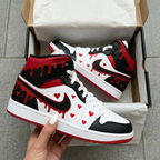 Heart Drip Pattern Black Red White Custom Air Jordan 1