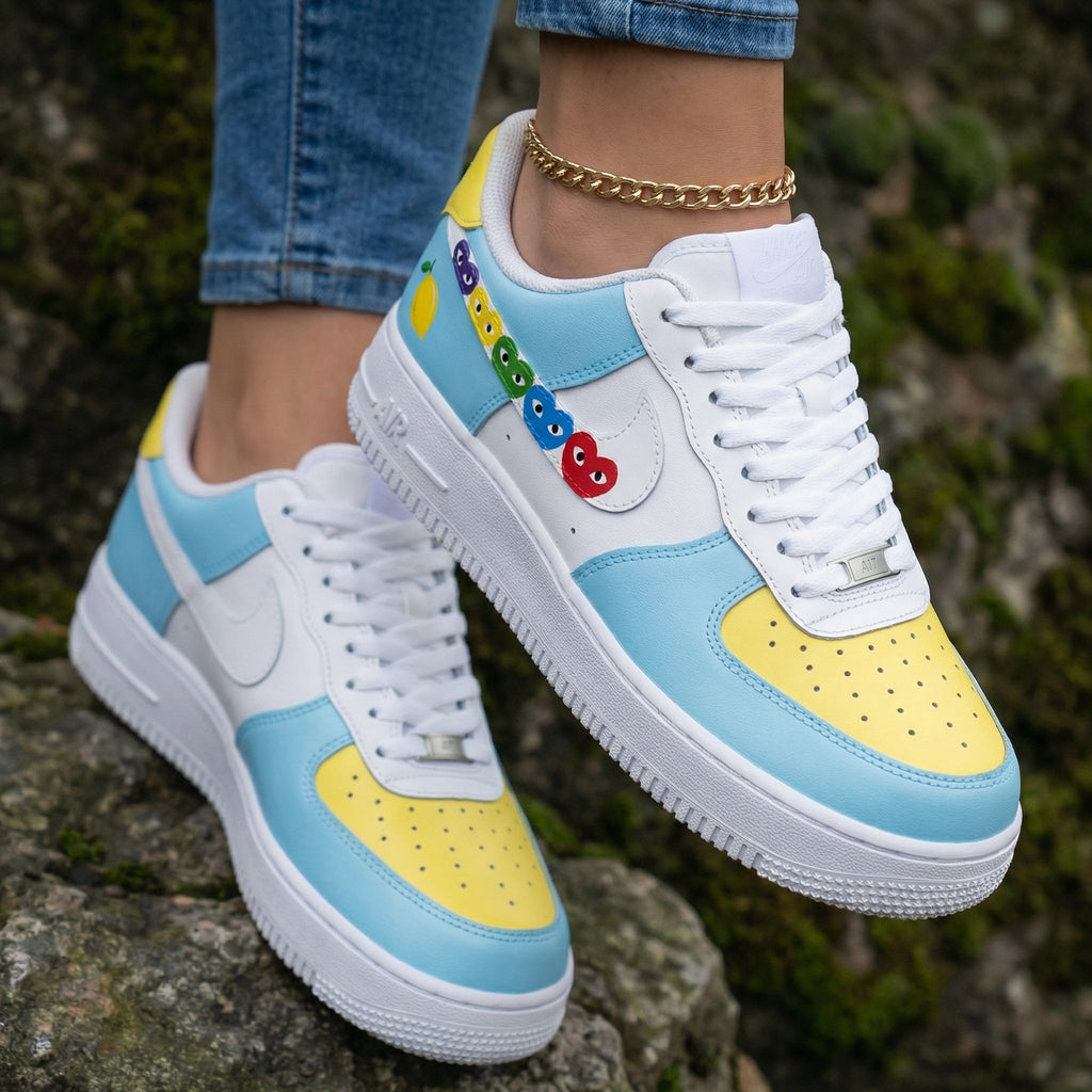 Heart Pattern Baby Blue Yellow Custom Air Force 1