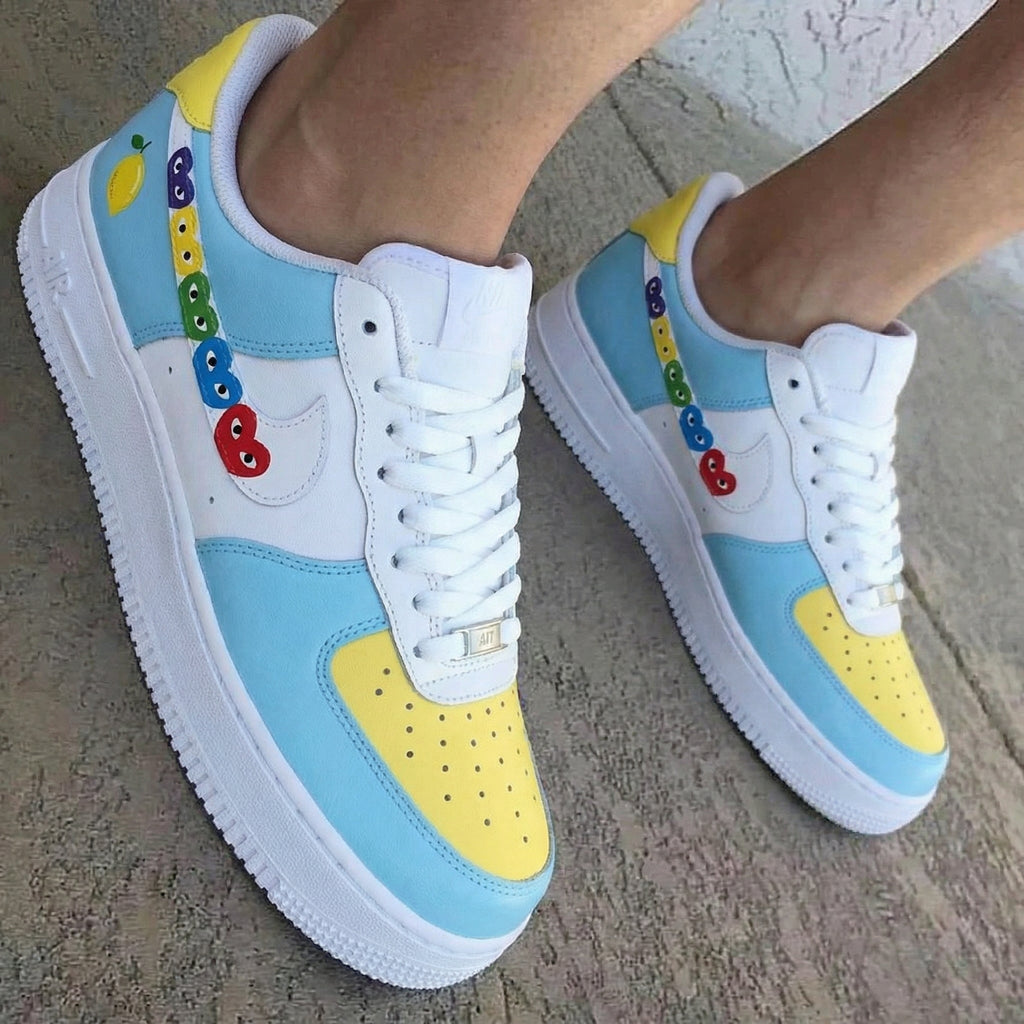Heart Pattern Baby Blue Yellow Custom Air Force 1
