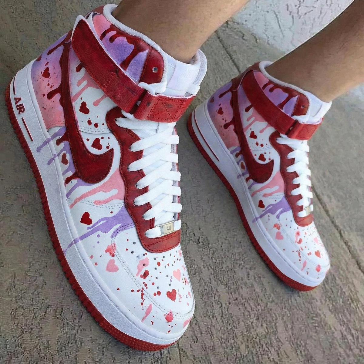 Heart Pattern Baby Pink Maroon Custom Air Force 1