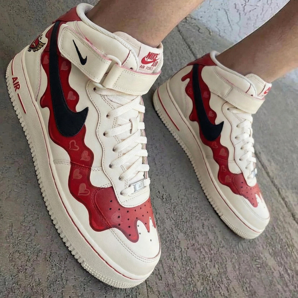 Heart Pattern Red Black Custom Air Force 1