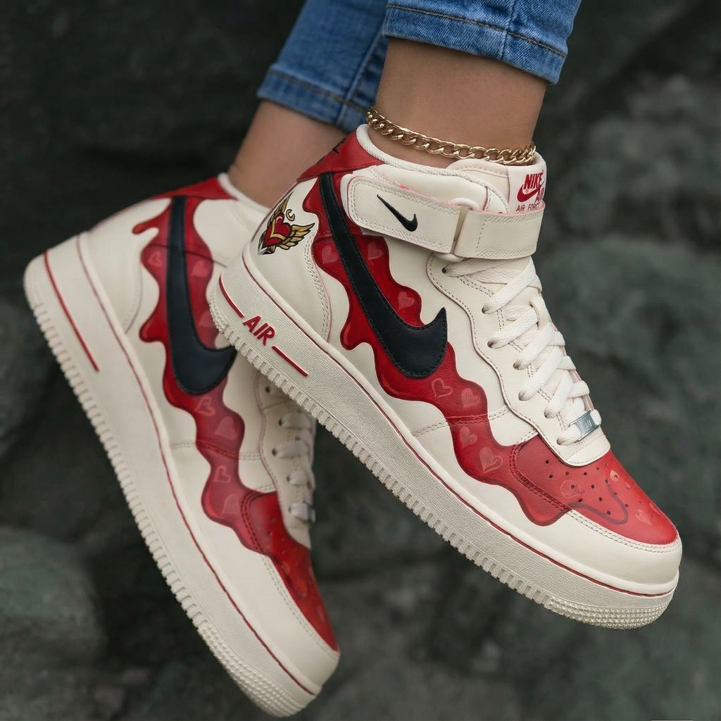 Heart Pattern Red Black Custom Air Force 1