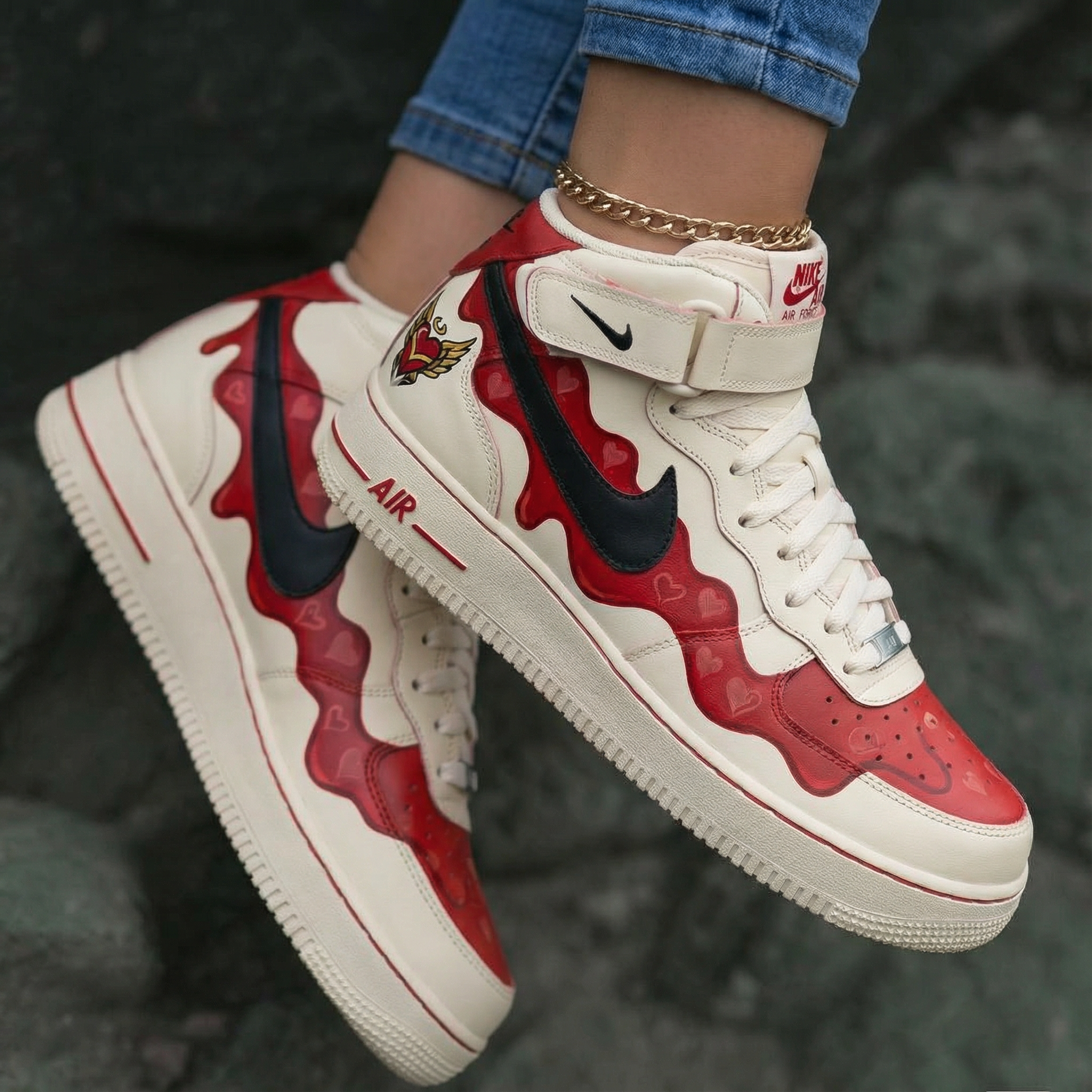 Heart Pattern Red Black Custom Air Force 1