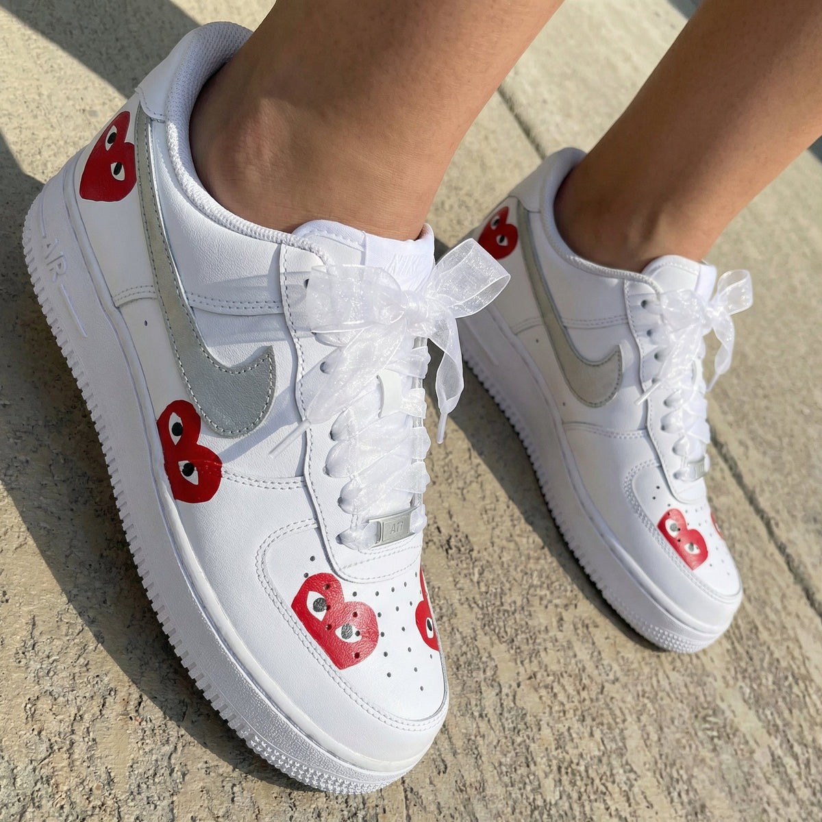 Heart Pattern Red Silver Custom Air Force 1
