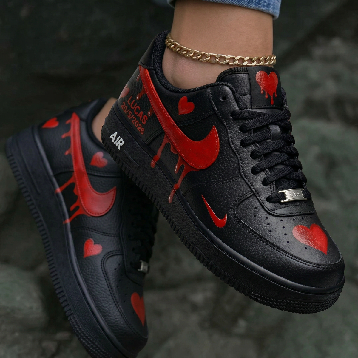 Hearts Drip Black Red Custom Air Force 1