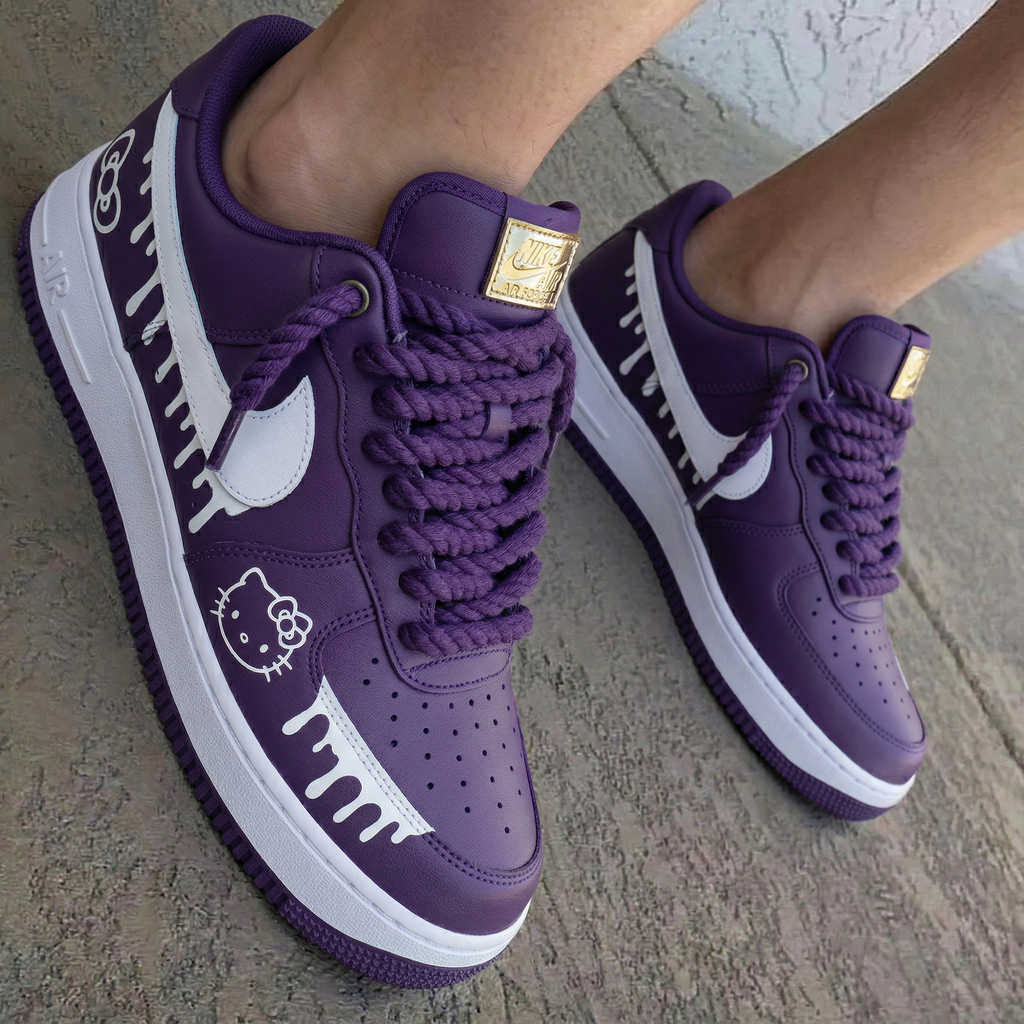 Hello Kitties Drip Purple White Custom Air Force 1