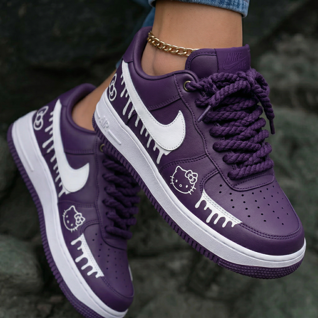 Hello Kitties Drip Purple White Custom Air Force 1