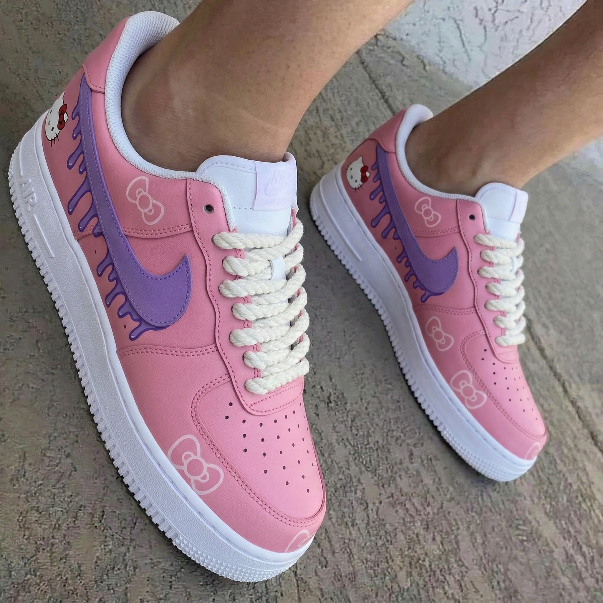 Hello Kitty Dripping Bows Baby Pink Purple Custom Air Force 1