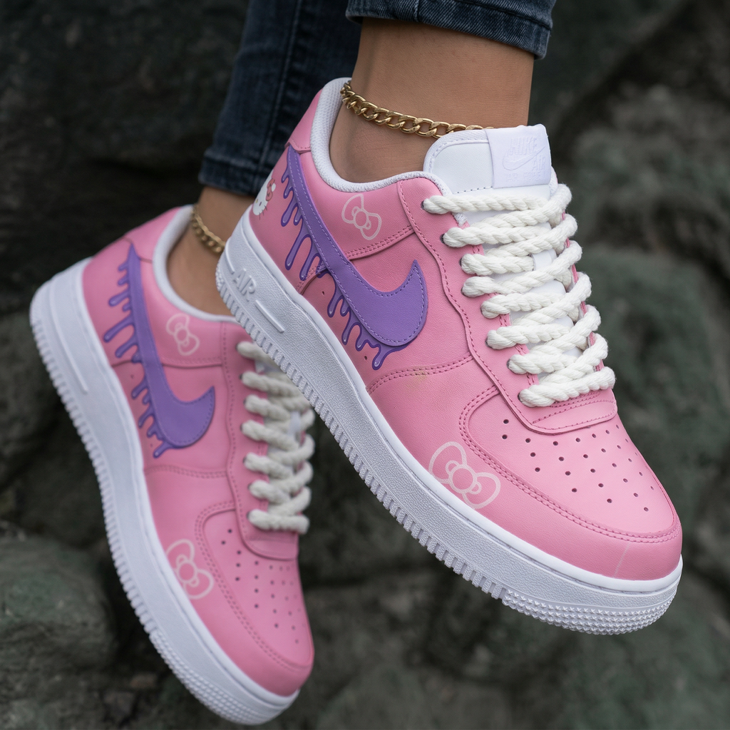 Hello Kitty Dripping Bows Baby Pink Purple Custom Air Force 1