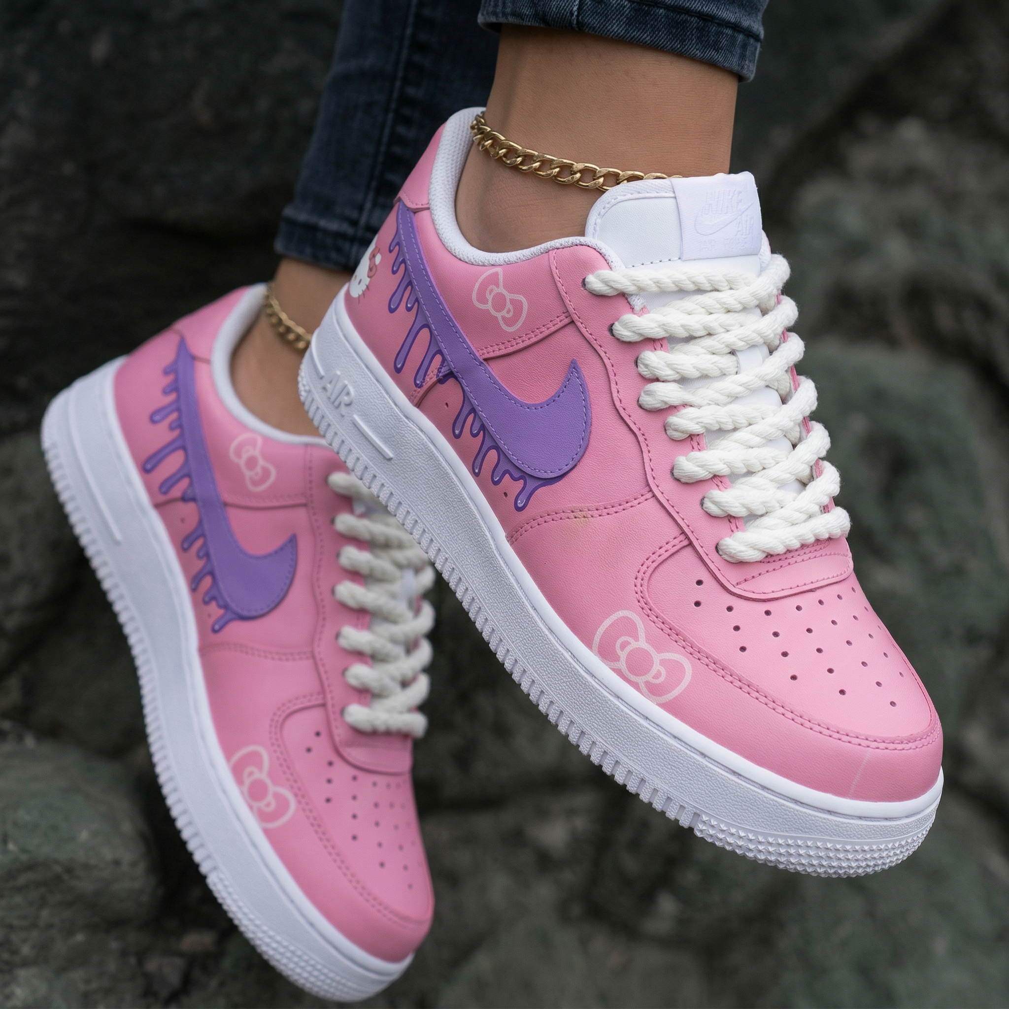 Hello Kitty Dripping Bows Baby Pink Purple Custom Air Force 1