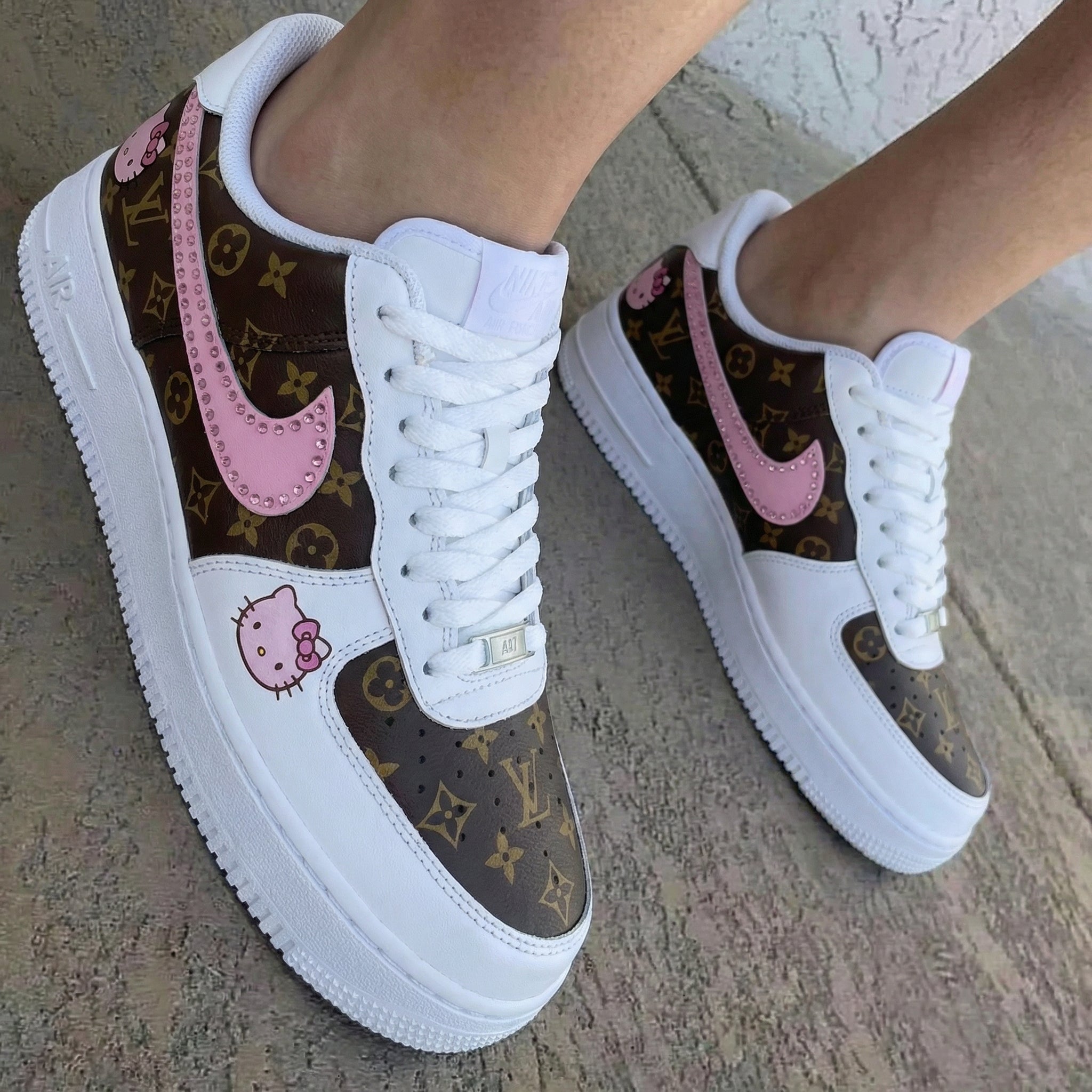 Hello Kitty With LV Baby Pink And Brown Custom Air Force 1