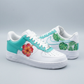 Hibiscus Flower Monstera Leaves Turquoise Green Custom Air Force 1
