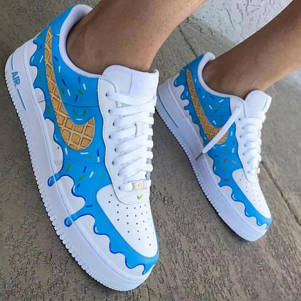 Ice Cream Drip Waffle Sprinkles Baby Blue White Custom Air Force 1
