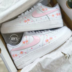 Hand Painted Pink Sakura Cherry Blossom Custom Air Force 1, Cute Aesthetic Floral Design Custom Sneakers with Optional Matching Shoelaces for Women Girls