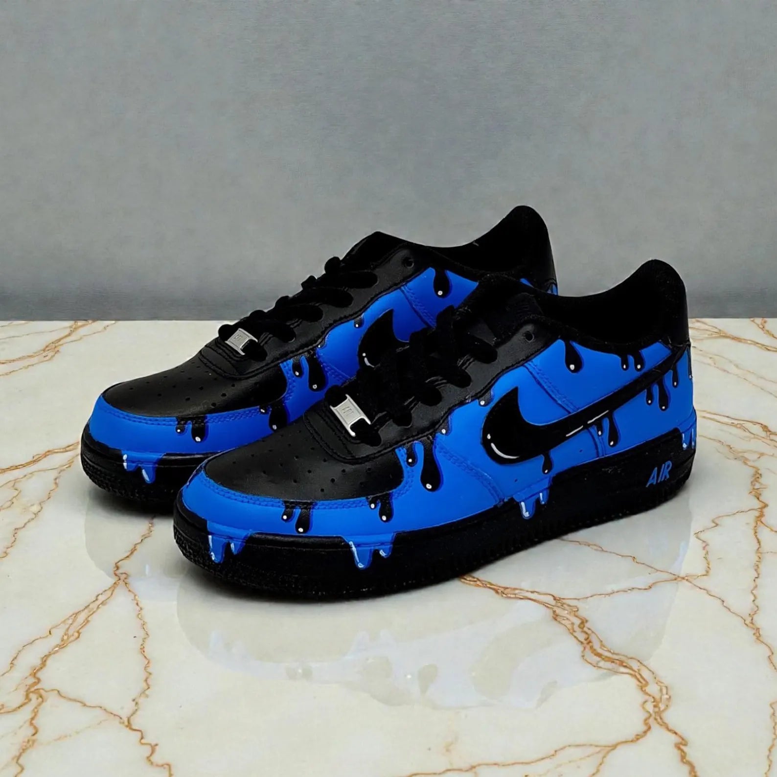Royal Blue Black Drip Custom Air Force 1 Sneakers