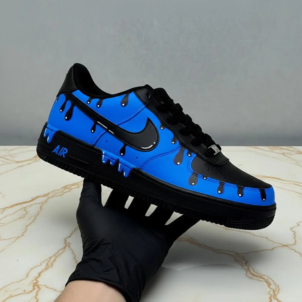 Royal Blue Black Drip Custom Air Force 1 Sneakers