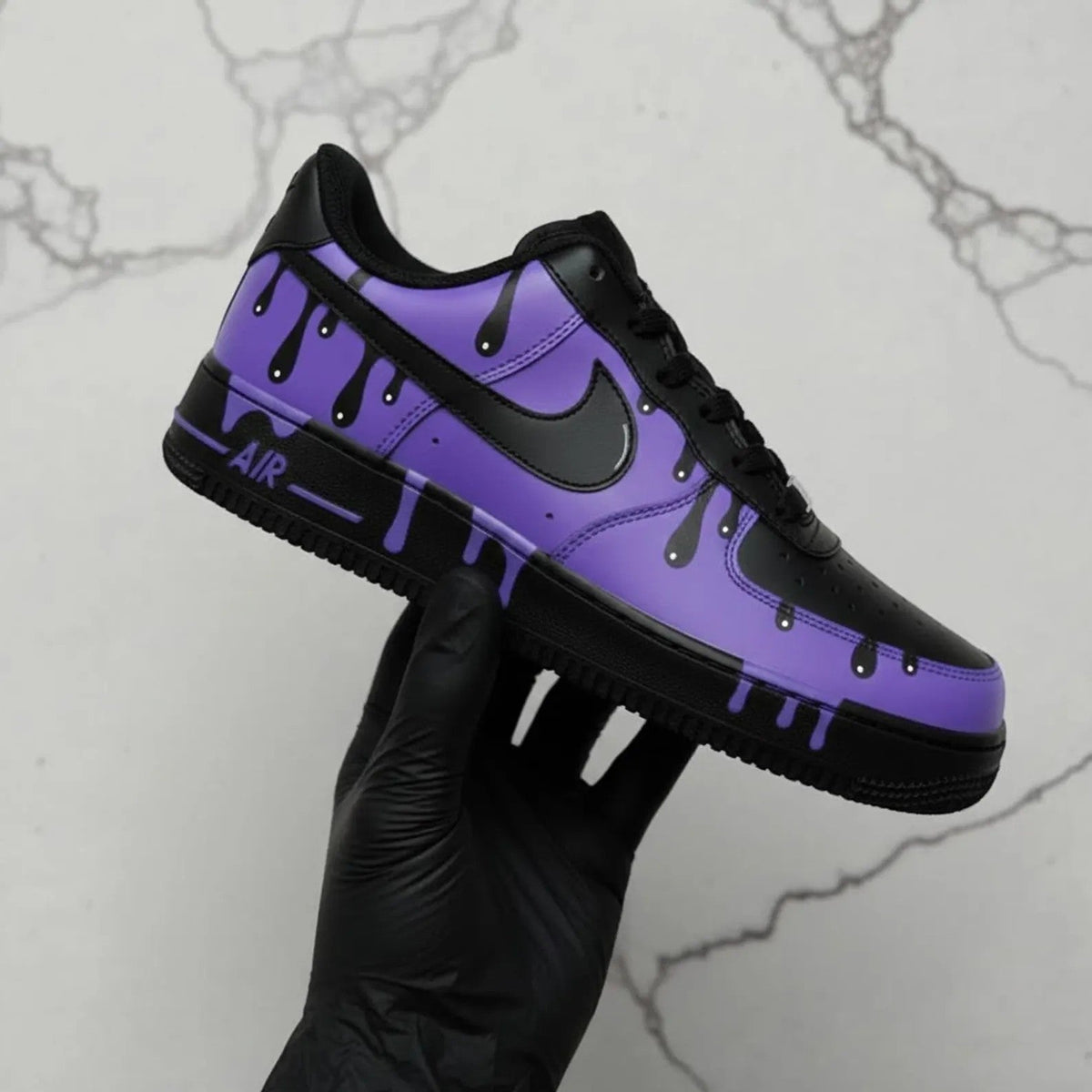 Unique Hand Painted Purple Black Drip Design Custom Air Force 1 Custom Sneakers Hip Hop Streetwear Unisex Cool Trendy Casual Sports Shoes