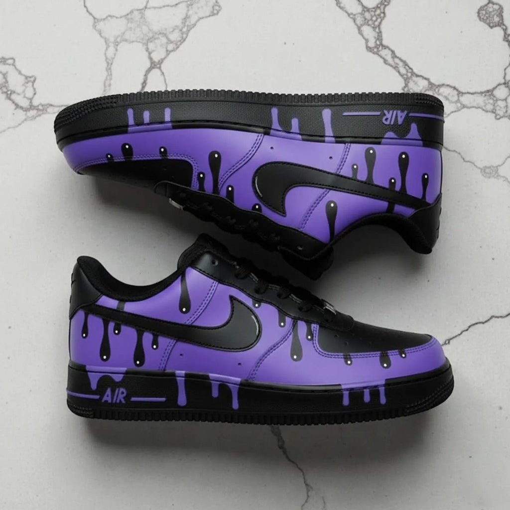 Unique Hand Painted Purple Black Drip Design Custom Air Force 1 Custom Sneakers Hip Hop Streetwear Unisex Cool Trendy Casual Sports Shoes