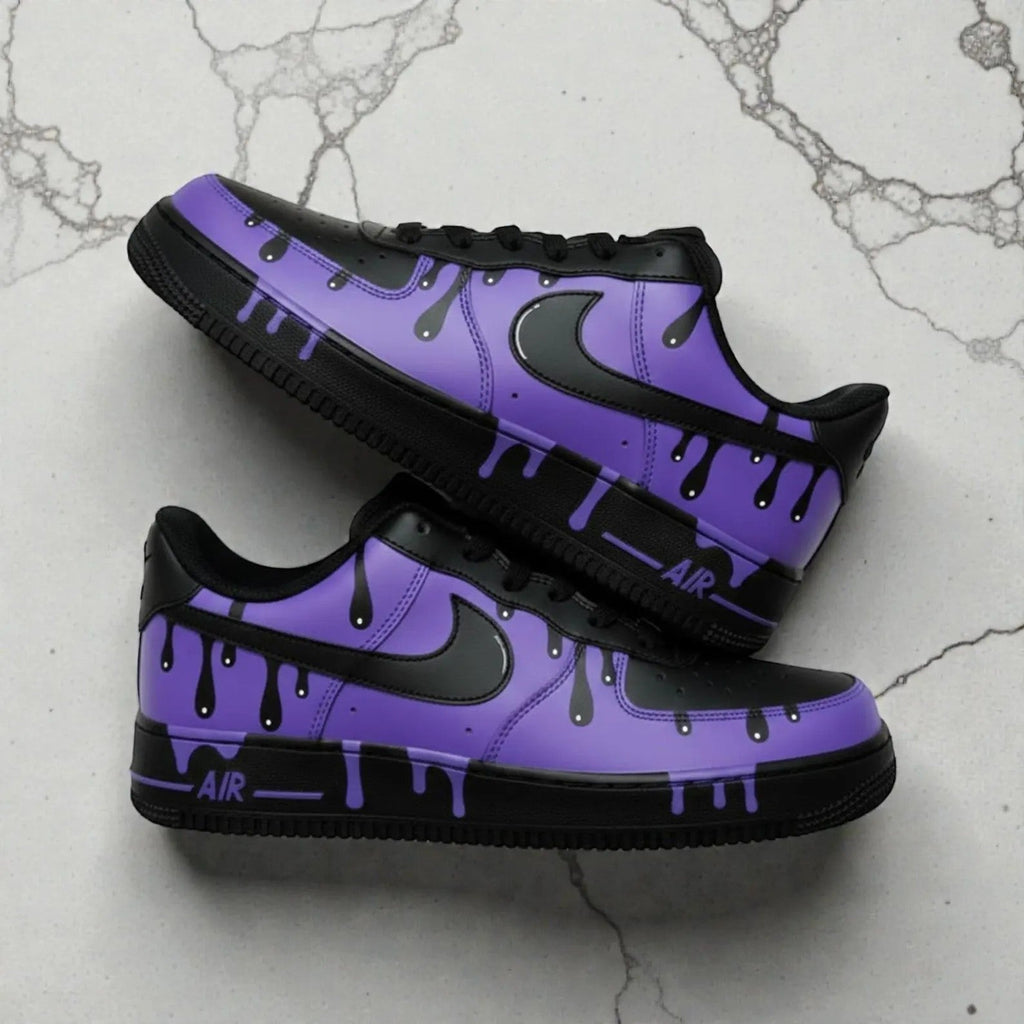 Unique Hand Painted Purple Black Drip Design Custom Air Force 1 Custom Sneakers Hip Hop Streetwear Unisex Cool Trendy Casual Sports Shoes