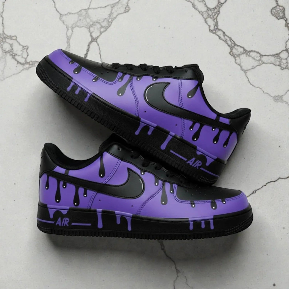Unique Hand Painted Purple Black Drip Design Custom Air Force 1 Custom Sneakers Hip Hop Streetwear Unisex Cool Trendy Casual Sports Shoes