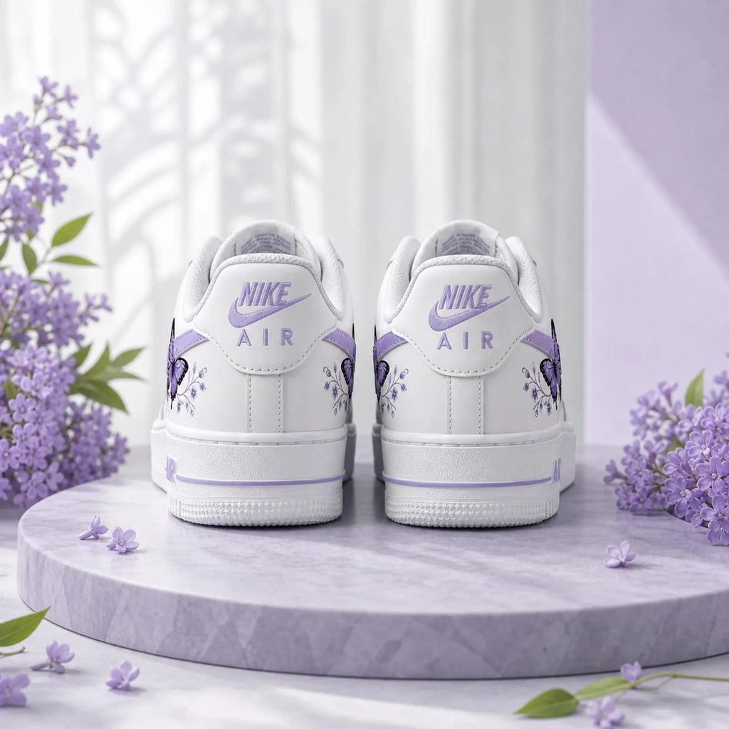 Hand Painted Purple Flower Butterfly Custom Air Force 1 Weeding Sneakers