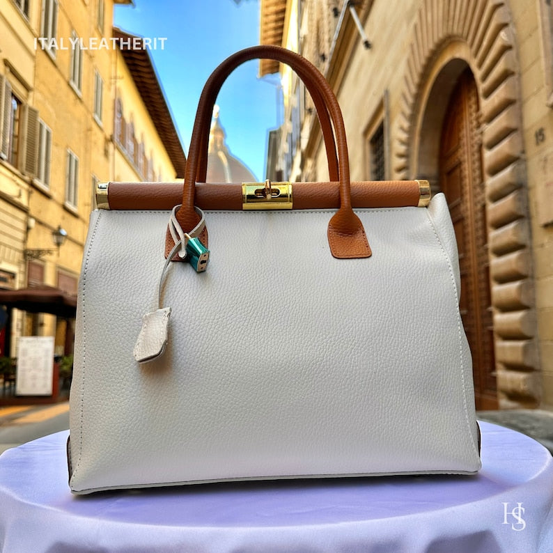 Custom Air Force 1 Custom Sneakers Matching Off-white Tan Italian Genuine Leather Tote Bag Gold Hardware Detachable Shoulder Strap Luxury Women's Top Handle Crossbody Handbag