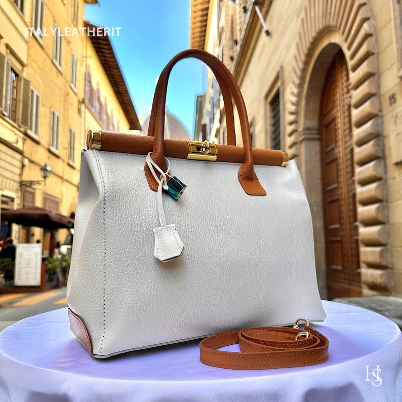 Custom Air Force 1 Custom Sneakers Matching Off-white Tan Italian Genuine Leather Tote Bag Gold Hardware Detachable Shoulder Strap Luxury Women's Top Handle Crossbody Handbag
